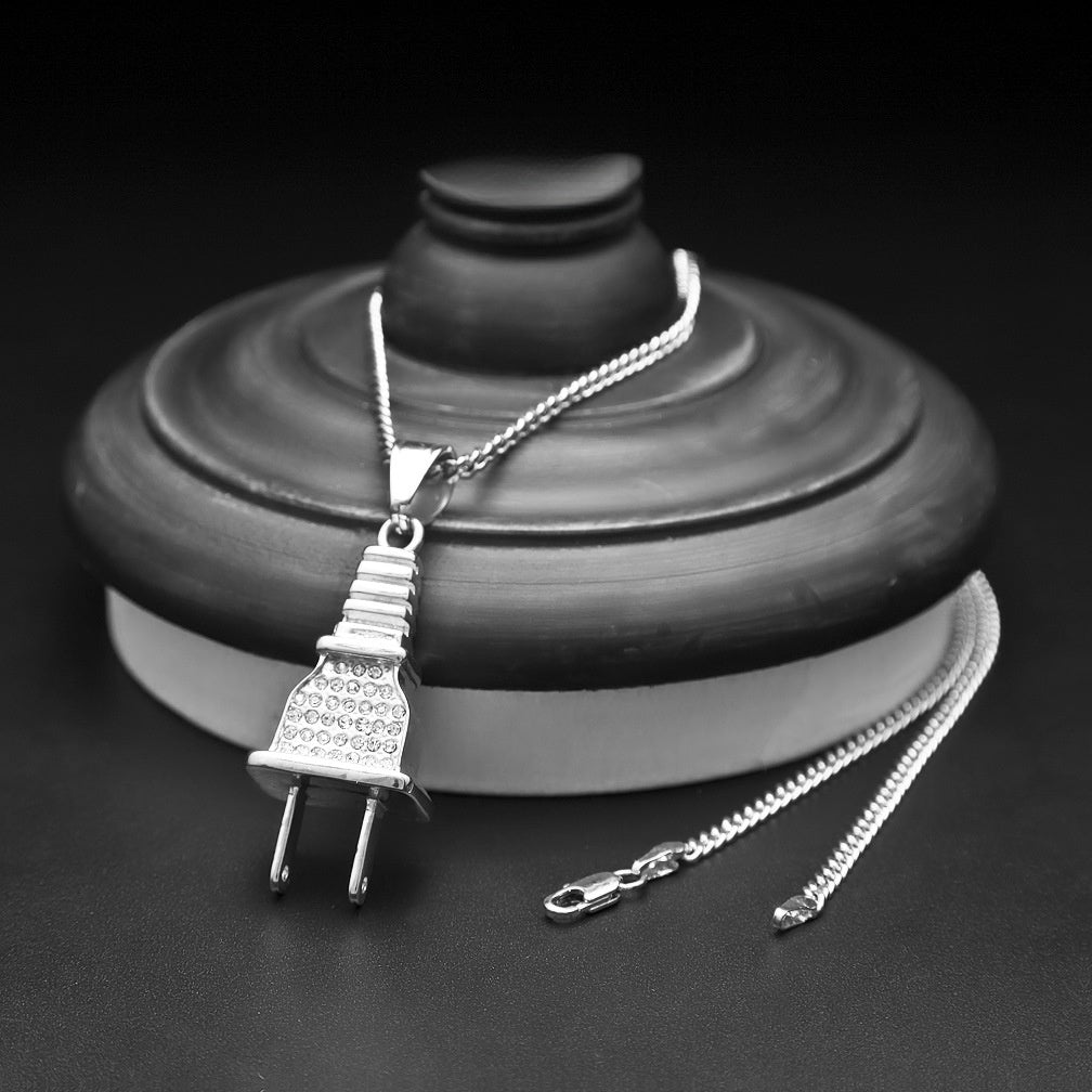 Iced Plug Pendant Necklace with 3mm Cuban Chain for Women & Men product image