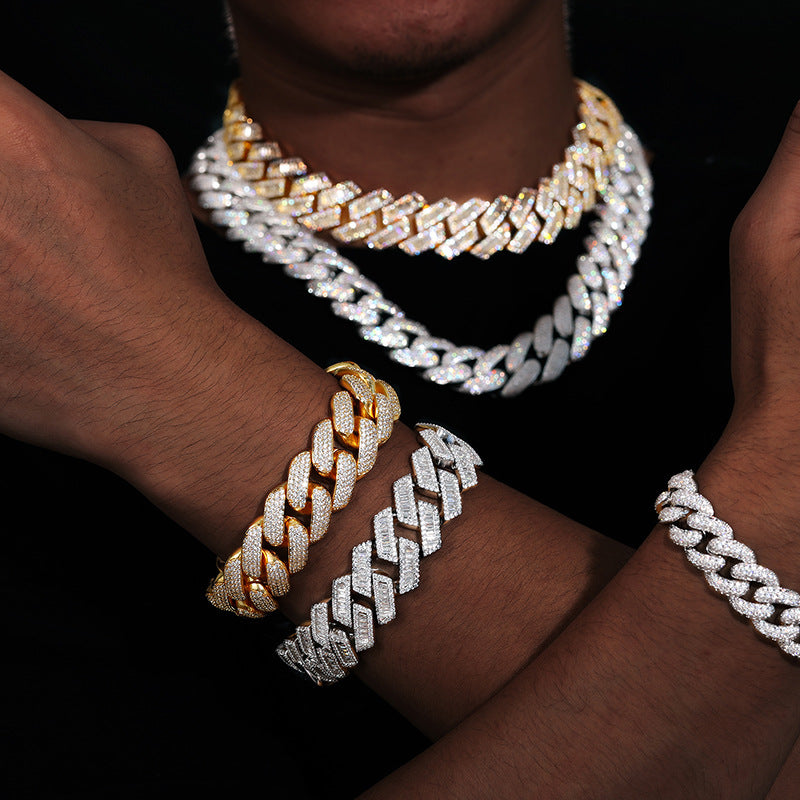 Iced Out Cuban Link Chain Necklace Bracelet Set for Women Men, Round Cubic Zirconia Geometric Hip Hop Jewelry product image