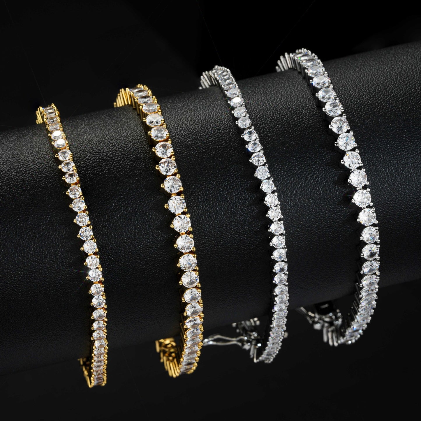 Unisex 3-Prong Tennis Chain Necklace & Bracelet, Iced Zirconia Geometric Chain Jewelry, 3mm/4mm