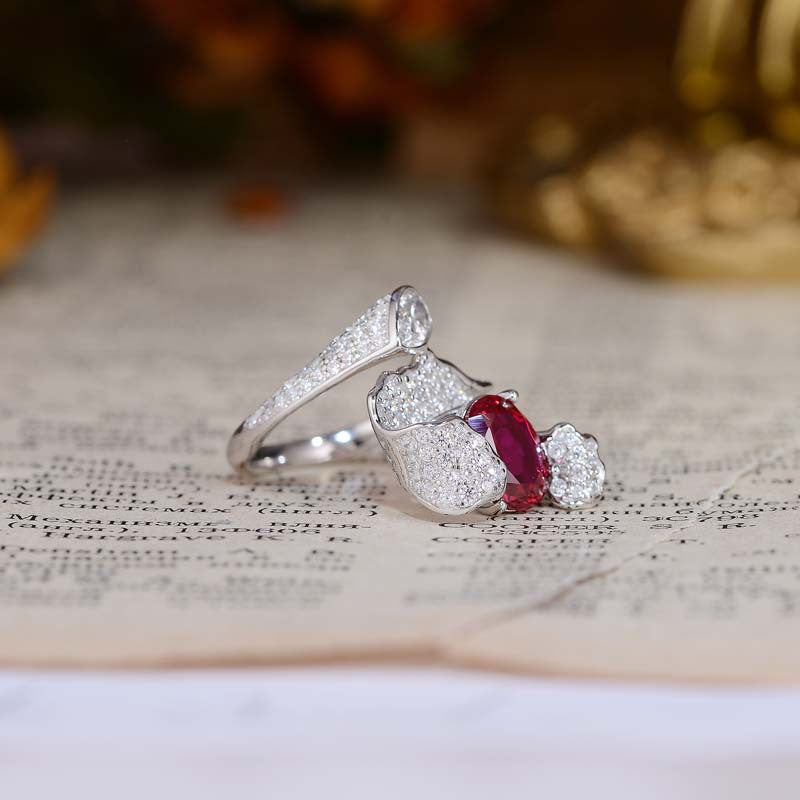 Lab-Created Ruby Ring for Women, Oval Red Stone Wrap Design, 18K Gold-Plated S925 Ring product image
