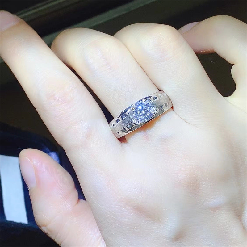 Men’s Moissanite Ring U-Shape Band VVS1 Round Stone Wedding Promise Ring product image