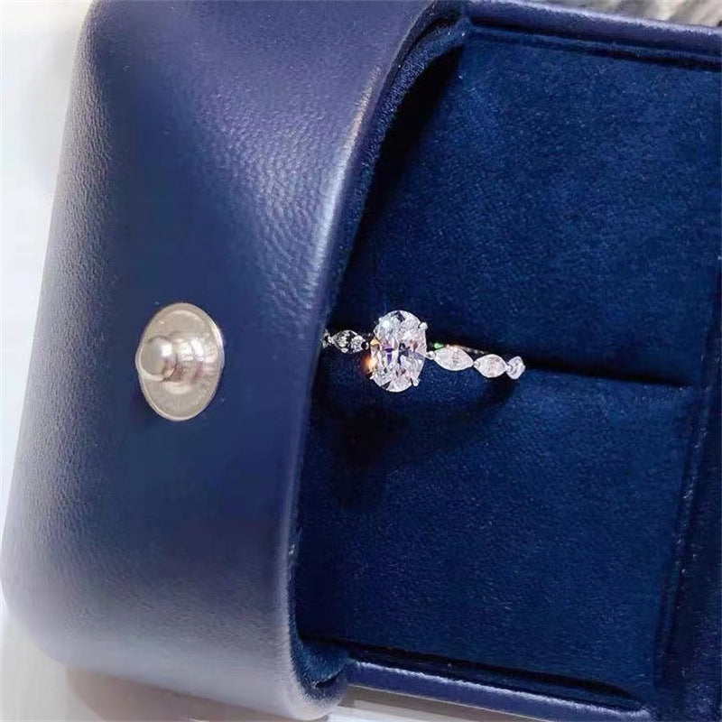 Oval Moissanite Ring with Geometric Side Stones - 1 Carat & 2 Carat Statement Ring for Women product image