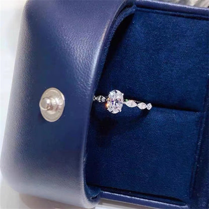 Oval Moissanite Ring with Geometric Side Stones - 1 Carat & 2 Carat Statement Ring for Women
