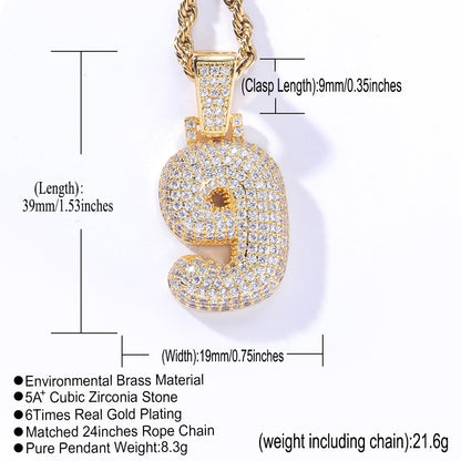 Hip Hop Minimalist Number Bubble Cubic Zirconia Pendant Necklace for Men and Women