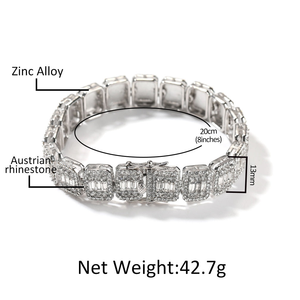 Iced Out Line Link Bracelet for Women & Men - Gold Plated or Silver Plated Statement Chain Bracelet