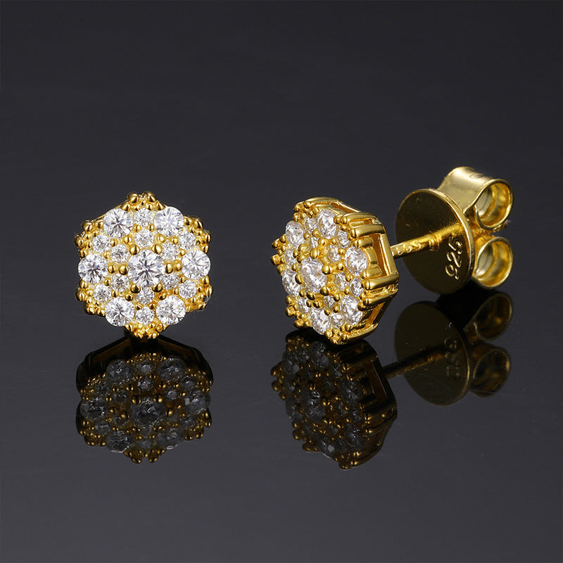 925 Silver Moissanite Round Stud Earrings for Women and Men, Minimalist Geometric Hip Hop Earrings product image