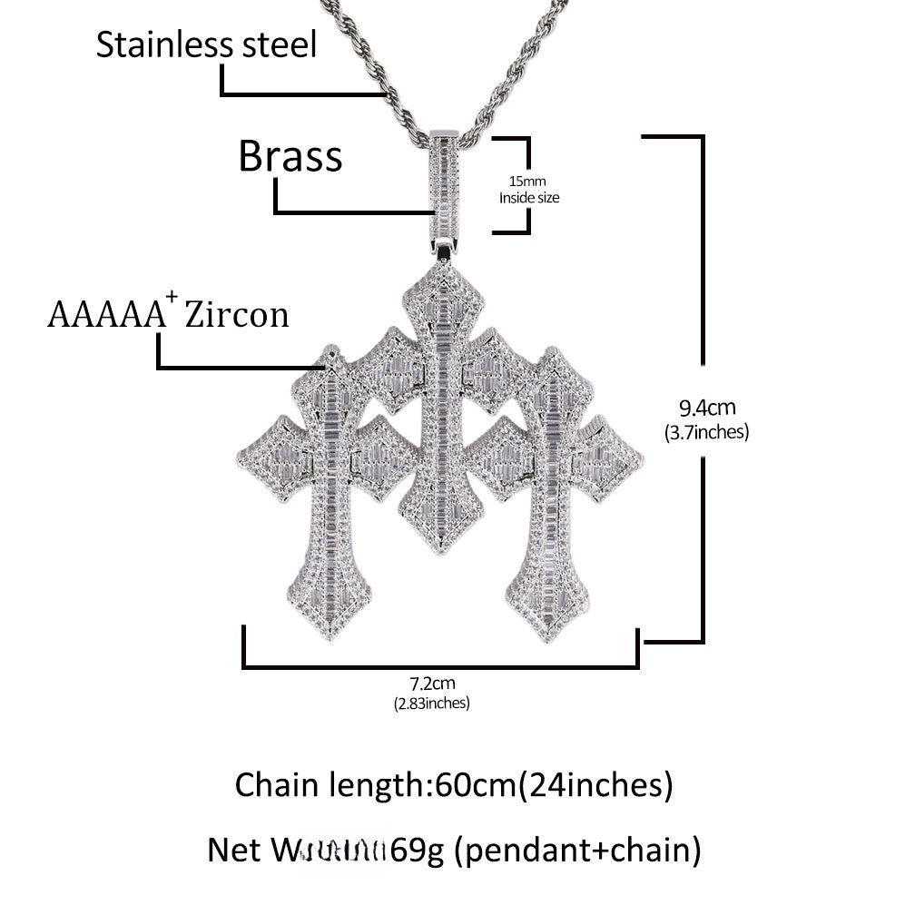 Iced Out Cross Pendant Necklace with Cubic Zirconia Twist Chain - Hip Hop Statement Necklace for Women & Men
