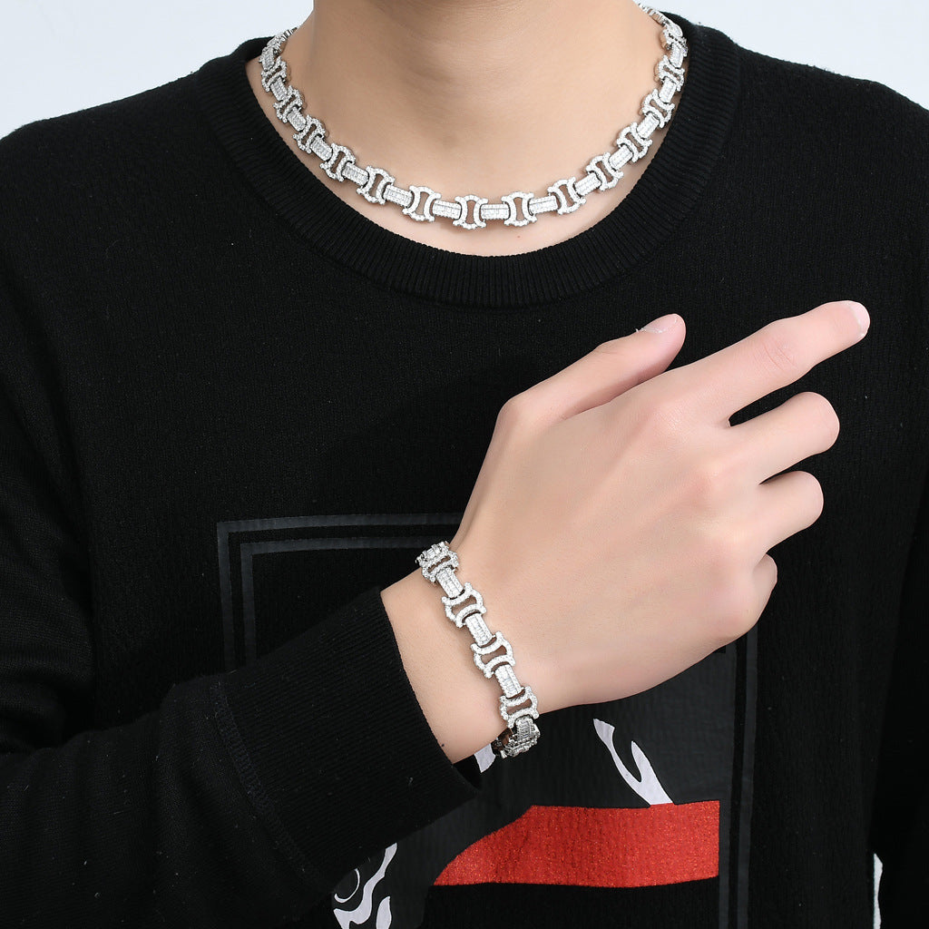 Hip Hop Light Luxury Square Iced Link Cubic Zirconia Bracelet for Men