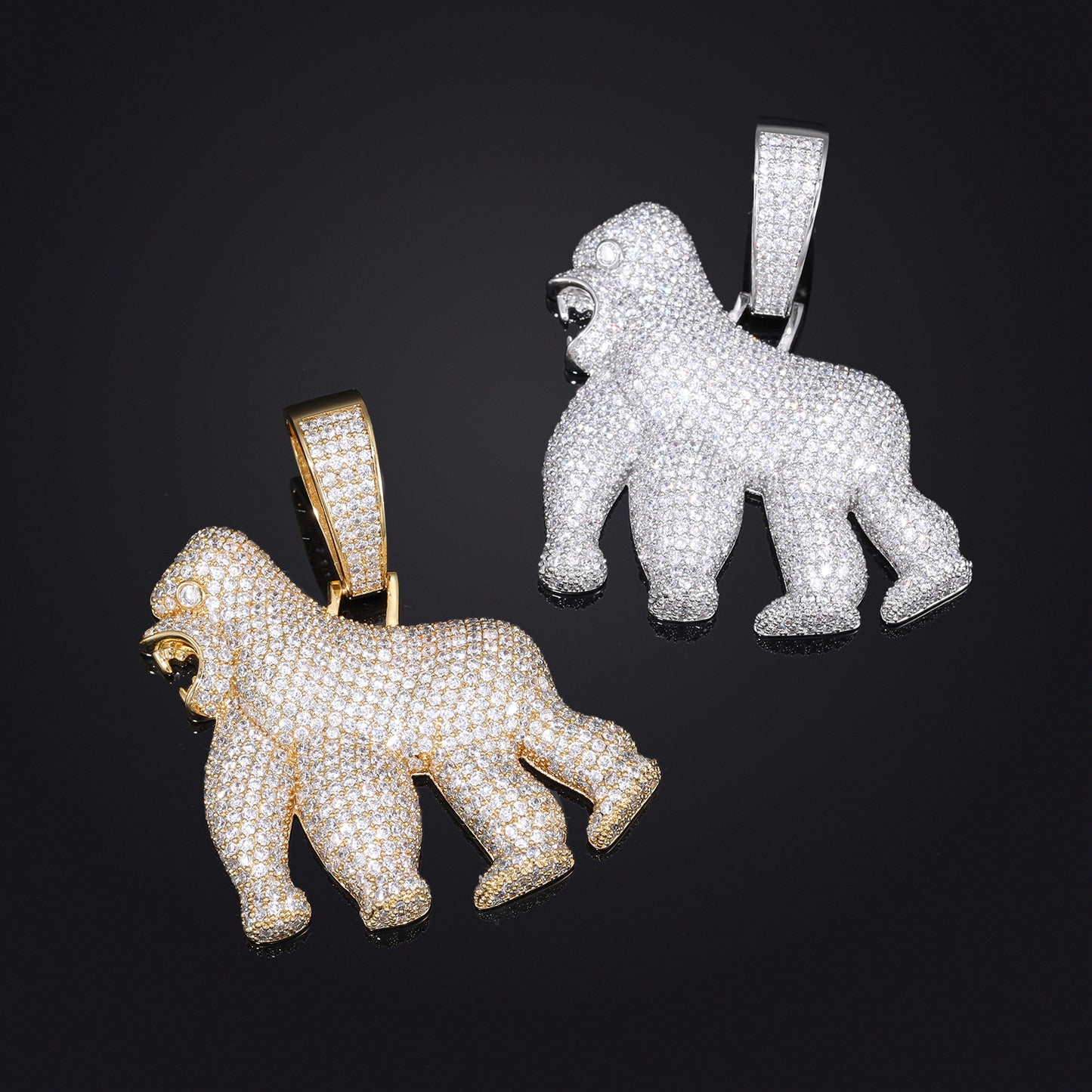 Iced Out Gorilla Pendant Necklace, Hip Hop Animal Charm Rope Chain product image