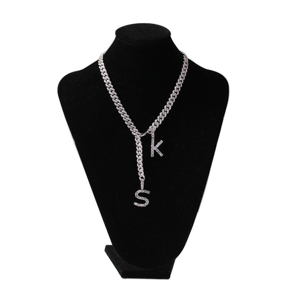 Personalized Double Letter Cuban Chain Necklace with Cubic Zirconia Pendant for Women & Men product image