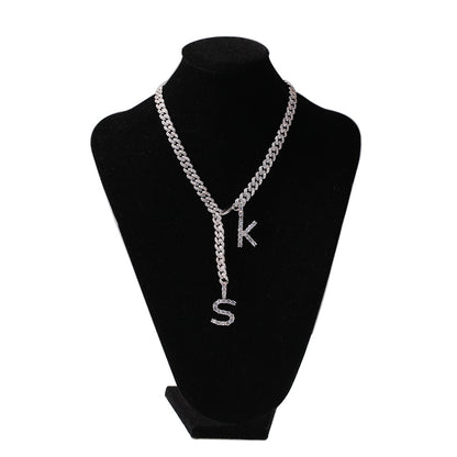 Personalized Double Letter Cuban Chain Necklace with Cubic Zirconia Pendant for Women & Men