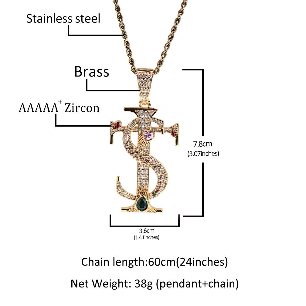 Iced Cross Pendant Necklace with Cubic Zirconia Rope Chain for Women and Men – Hip Hop Statement Jewelry, Gold Plated or Silver Plated, 24 Inch