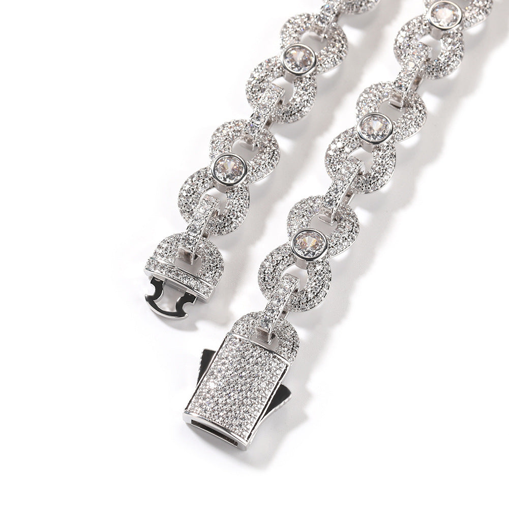 Unisex Silver Tone Cubic Zirconia Circle Link Chain Necklace & Bracelet Set product image