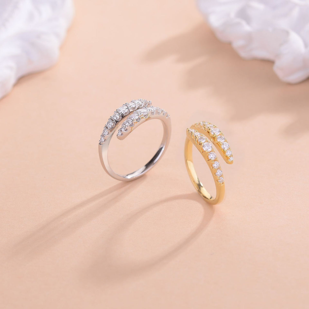 Open Wrap Moissanite Ring for Women, Double Row Wedding Promise Ring product image