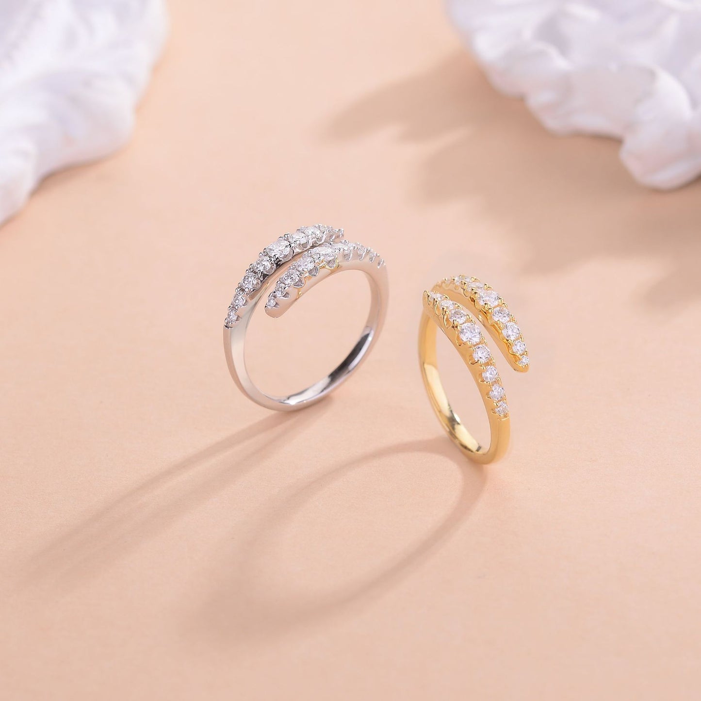 Open Wrap Moissanite Ring for Women, Double Row Wedding Promise Ring product image