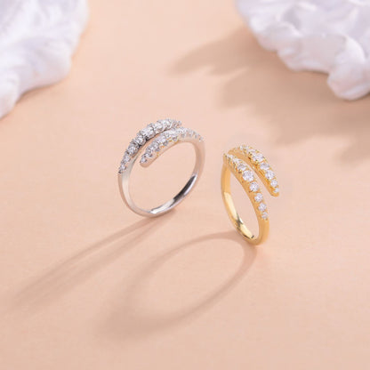 Open Wrap Moissanite Ring for Women, Double Row Wedding Promise Ring