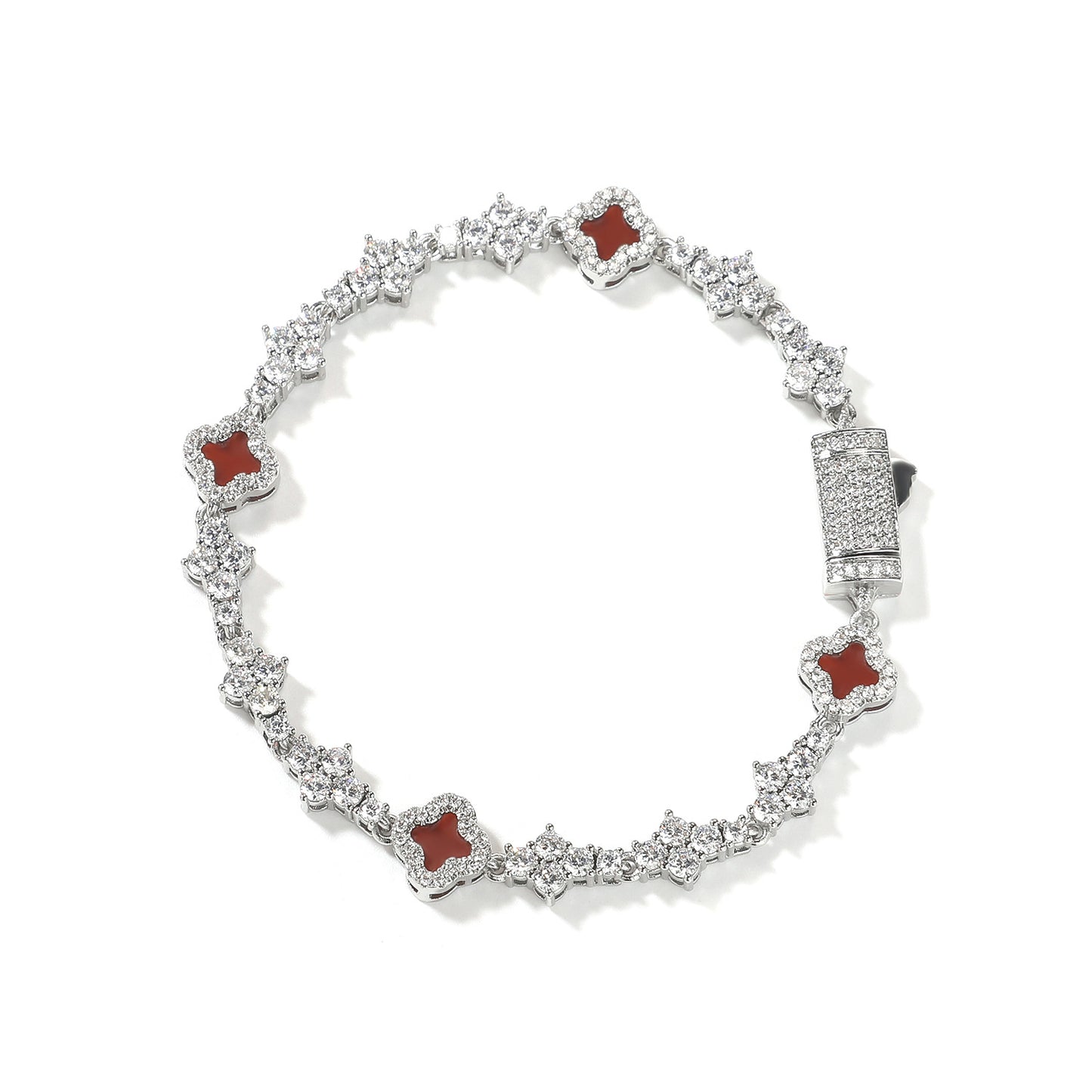 Unisex Clover Cubic Zirconia Bracelet in Gold & Silver Tones - Hip Hop Statement Chain Bracelet