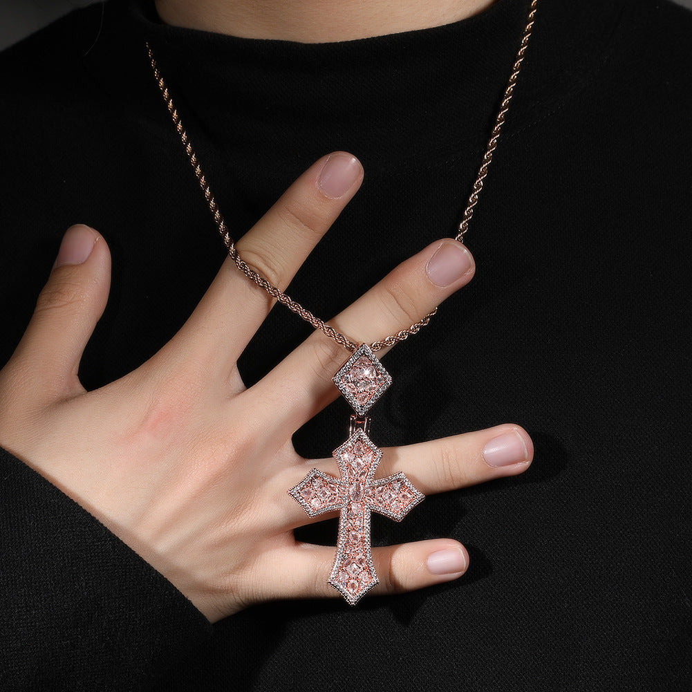 Iced Out Cross Pendant Necklace for Women and Men - Cubic Zirconia Hip Hop Statement Chain in Gold, Silver, or Rose Gold