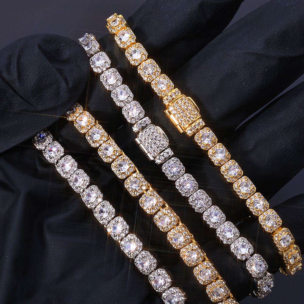 5 mm Square Halo CZ Tennis Hip Hop Necklace with Copper Base - CHA291 product image