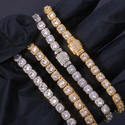 5 mm Square Halo CZ Tennis Hip Hop Necklace with Copper Base - CHA291