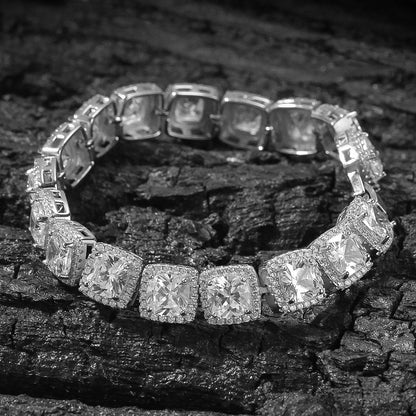 Unisex Iced-Out Square Crystal Link Bracelet in Gold & Silver Tone