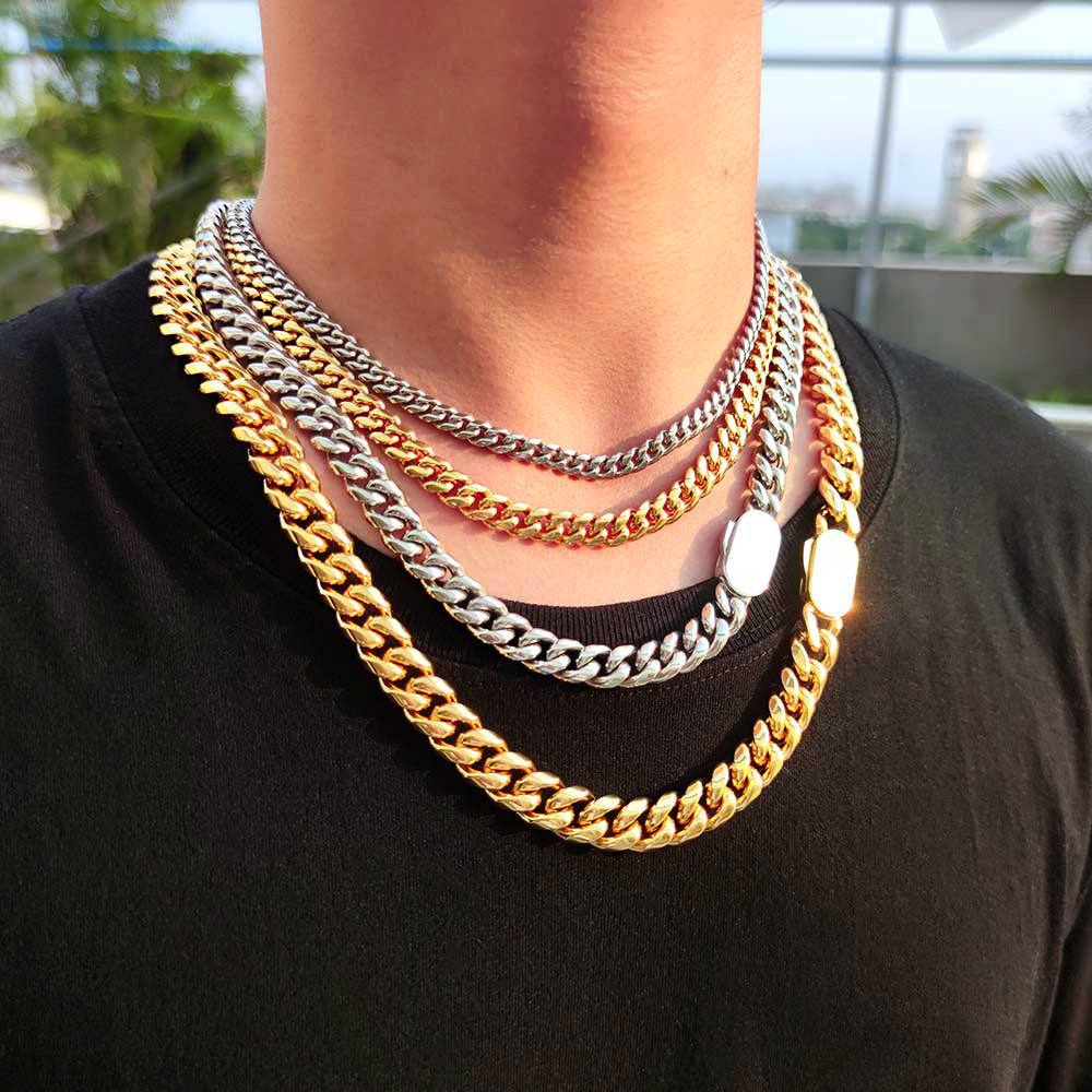 6-12 mm Polished Rounded Cuban Hip Hop Necklace with Stainless steel Base - CHA030 product image
