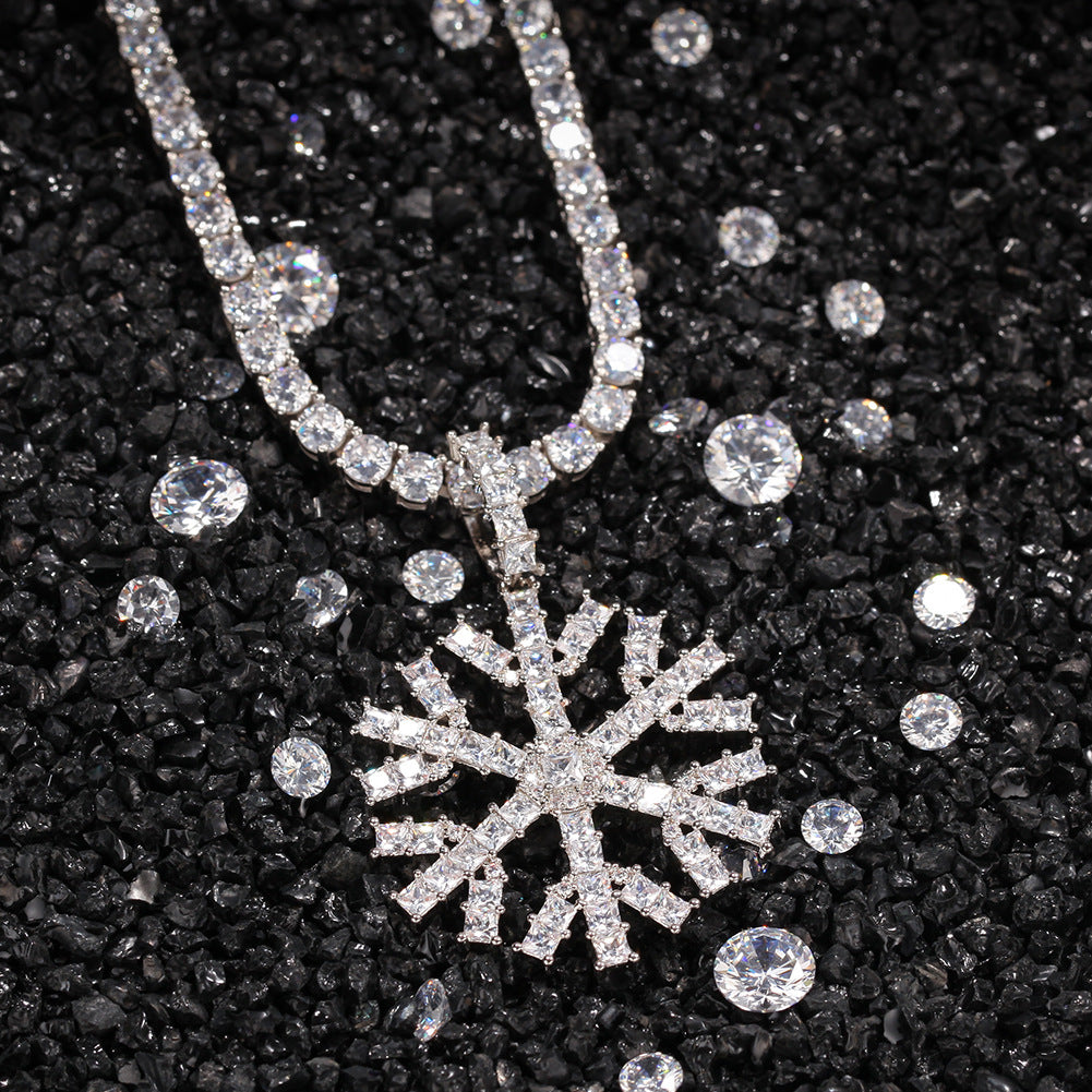 Iced Out Snowflake Pendant Necklace with Cubic Zirconia Chain for Women and Men