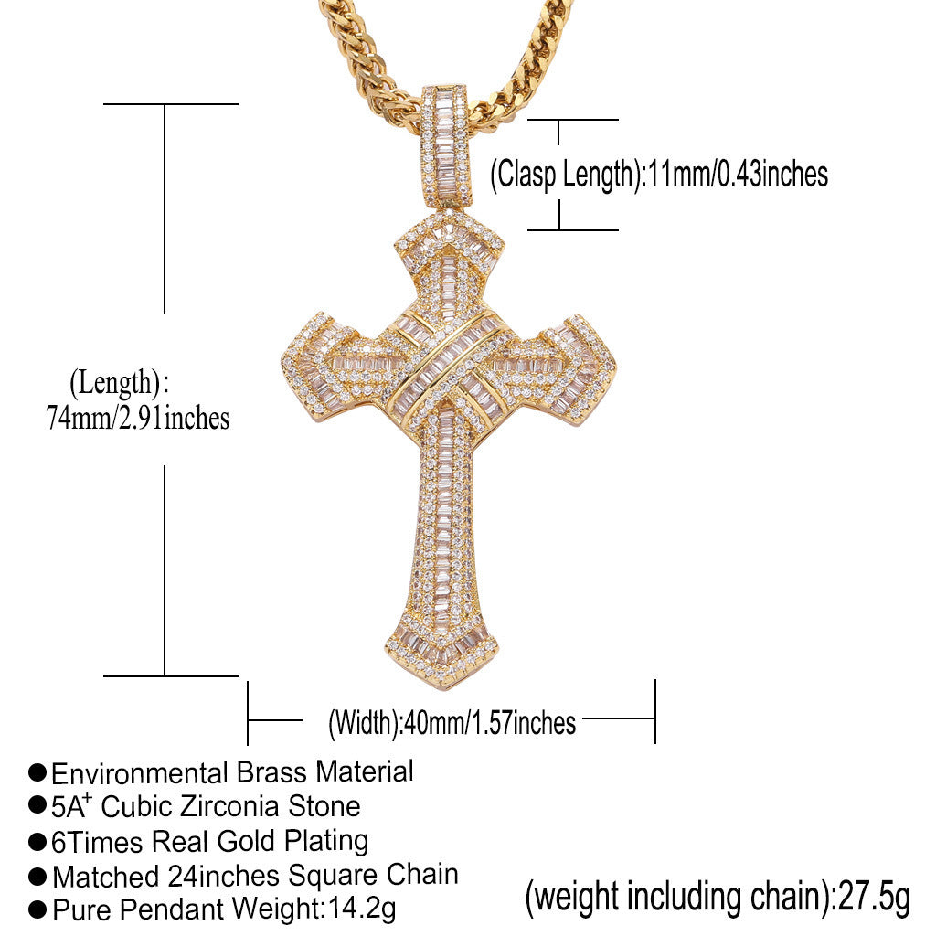 Hip Hop Vintage Cross Copper Pendant Necklace for Men and Women