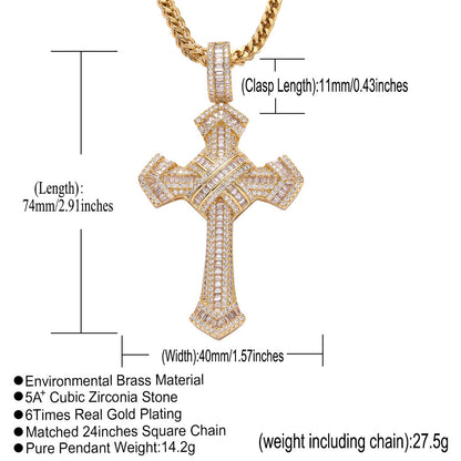 Hip Hop Vintage Cross Copper Pendant Necklace for Men and Women