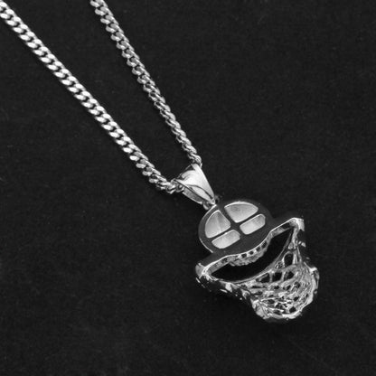 Iced Basketball Hoop Pendant Necklace with 3mm Stainless Steel Cuban Chain for Women & Men
