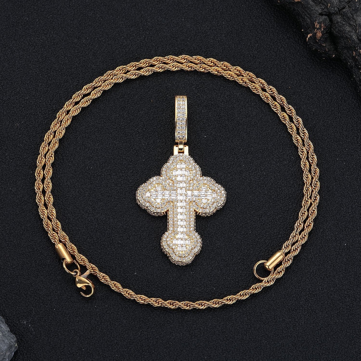 Cross Pendant Necklace with Cubic Zirconia, 3mm Twisted Rope Chain, 24 Inch, Gold Tone / White Gold Tone product image