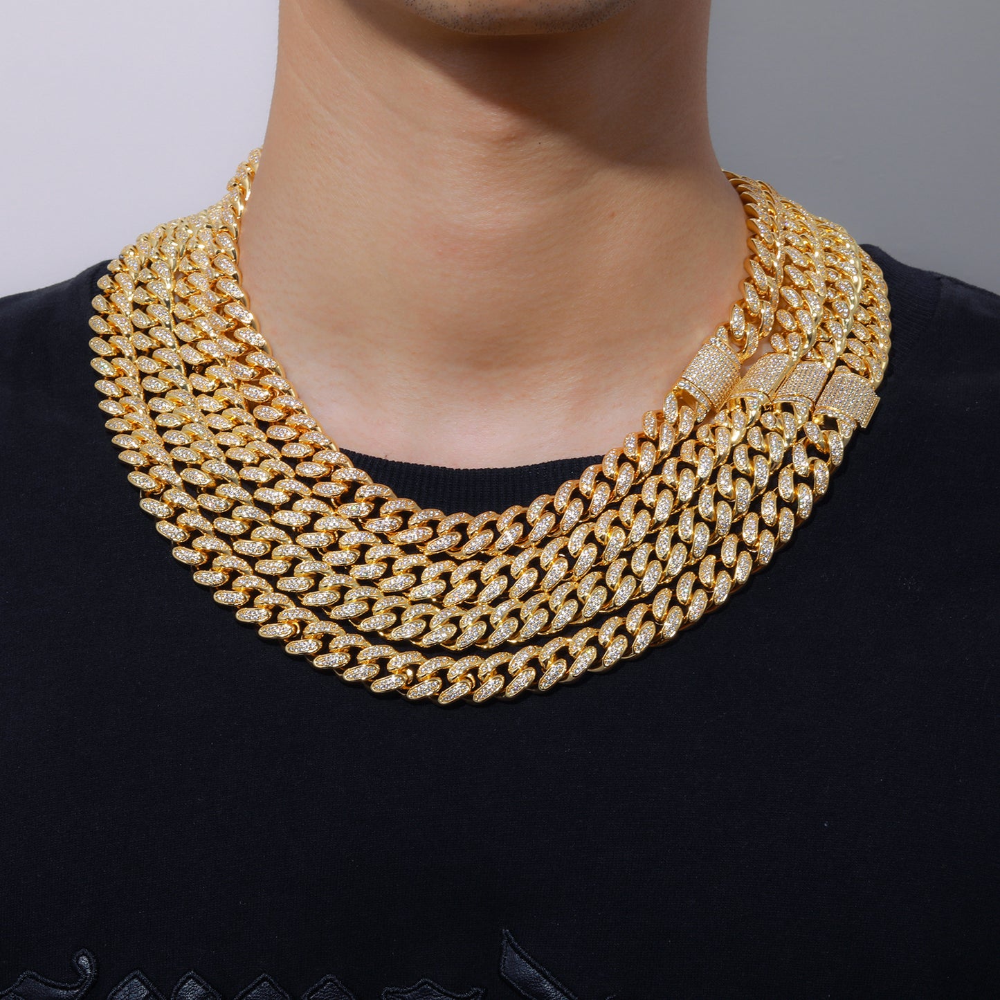 12mm Cubic Zirconia Cuban Link Chain Necklace Bracelet product image