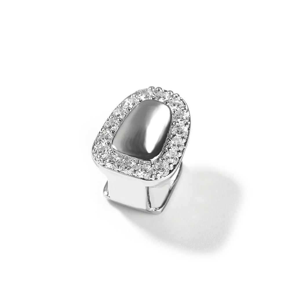 European Style Crystal Tooth Charm for Women – Gold or Silver Plated Copper Statement Dental Jewelry