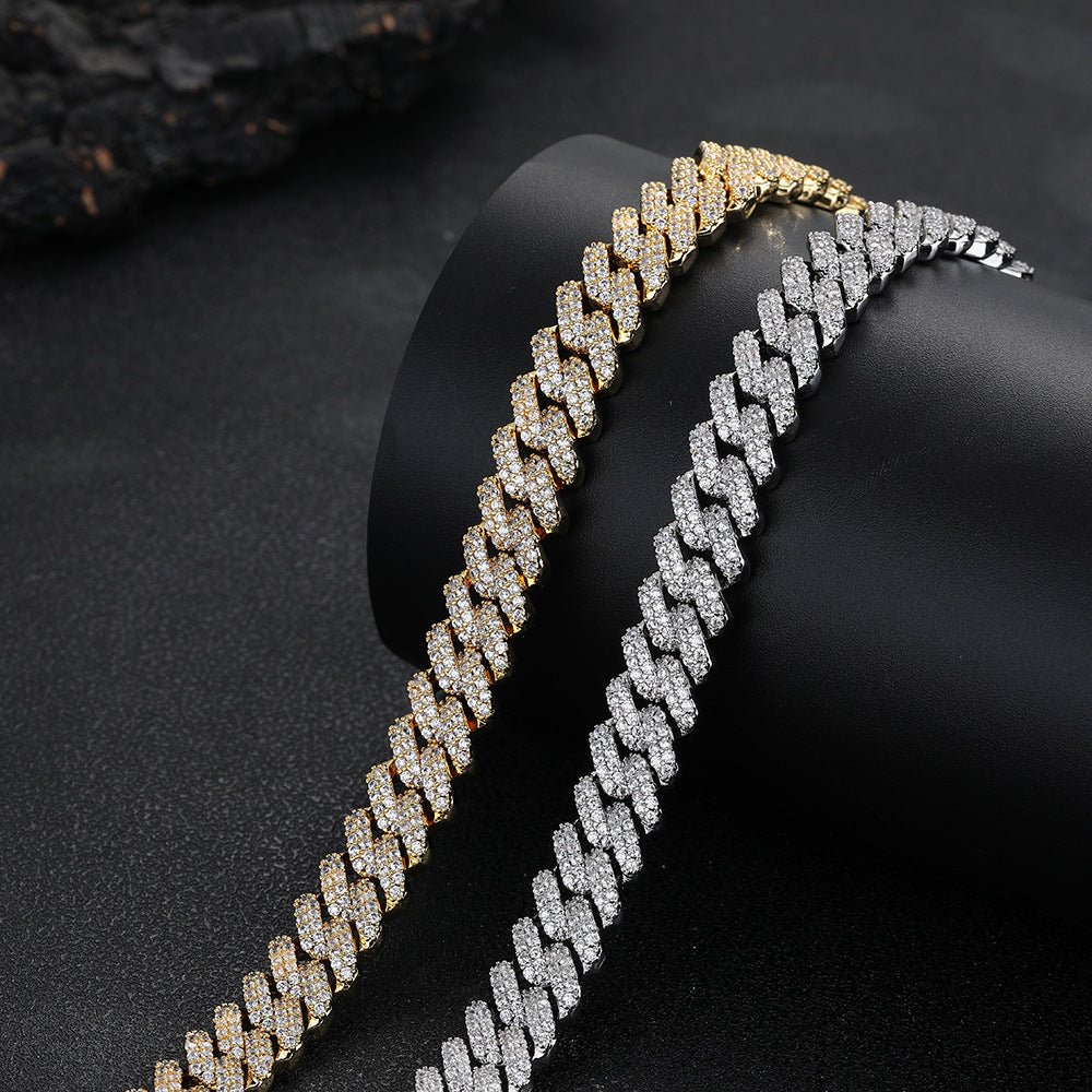 12mm Pave Cuban Link Bracelet, Unisex Hip Hop Chain Style