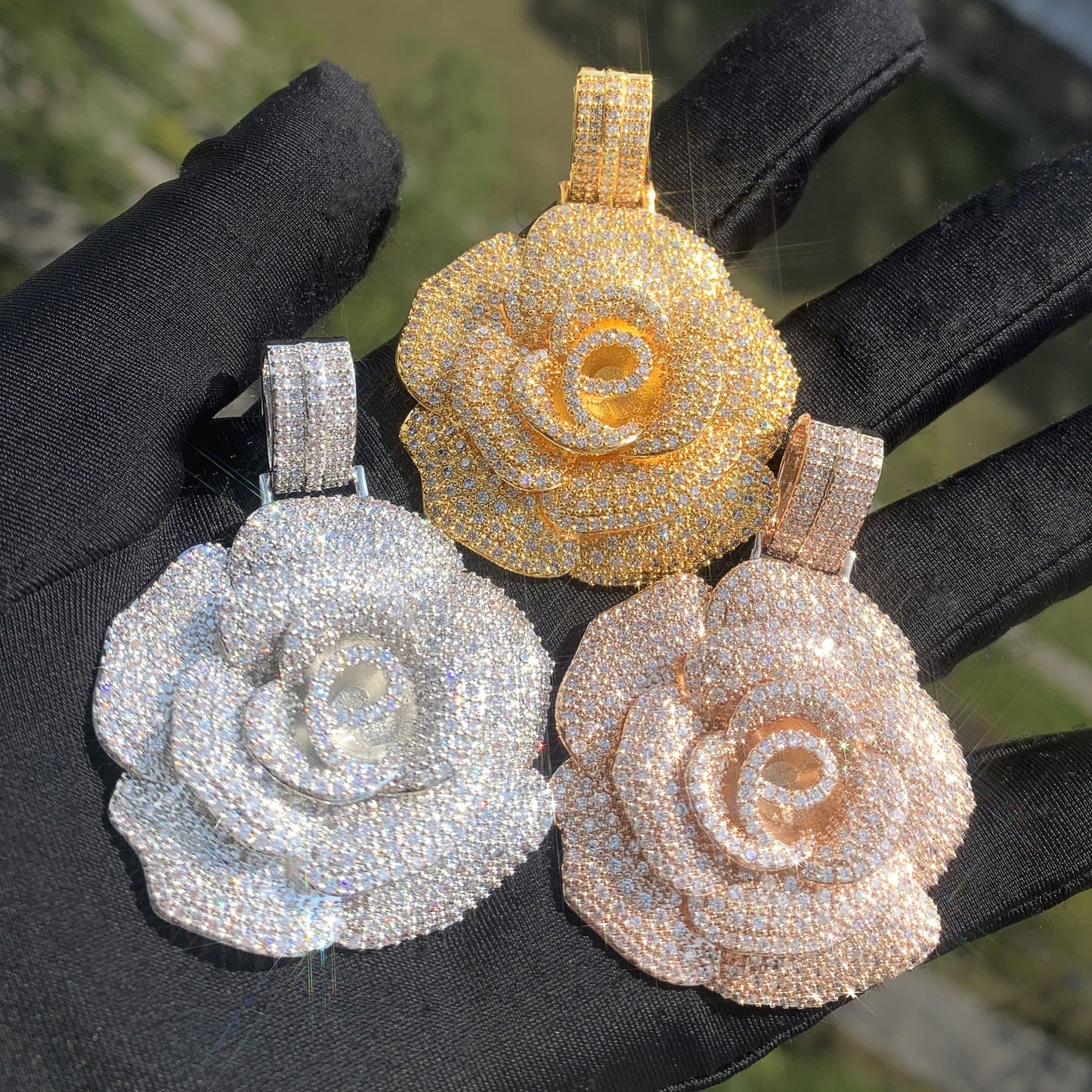 Iced Out Rose Pendant Necklace