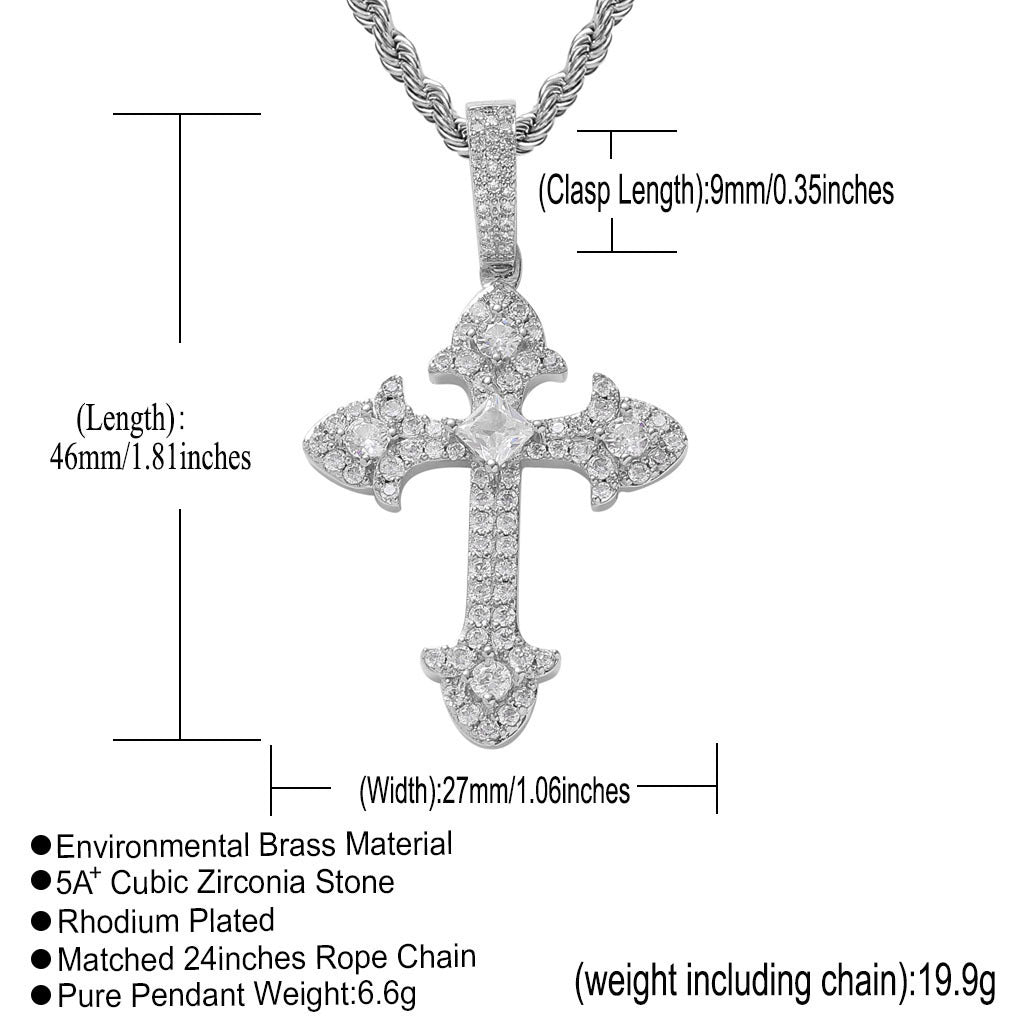 Hip Hop Vintage Cross Floral Copper Pendant Necklace for Men and Women