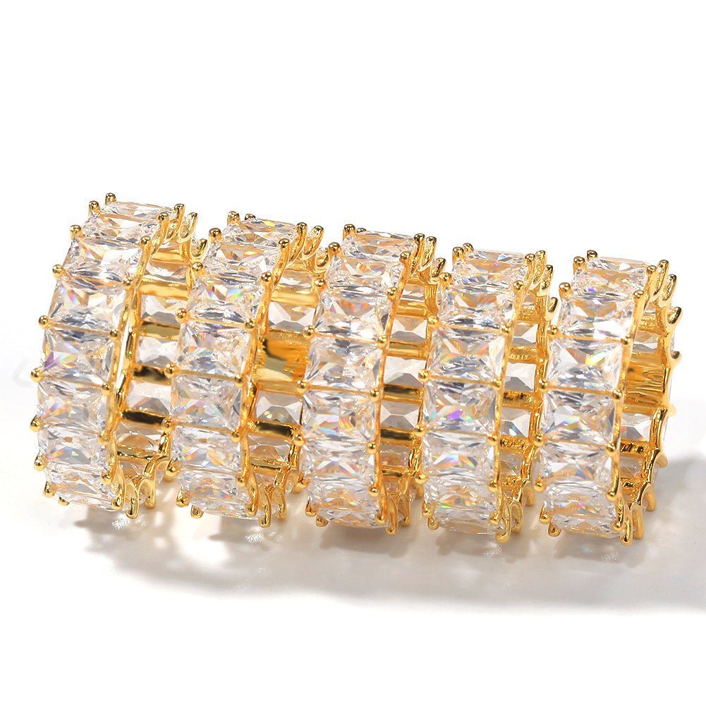 Unisex Iced Out Cubic Zirconia Eternity Ring - Gold or Silver Tone Hip Hop Statement Band