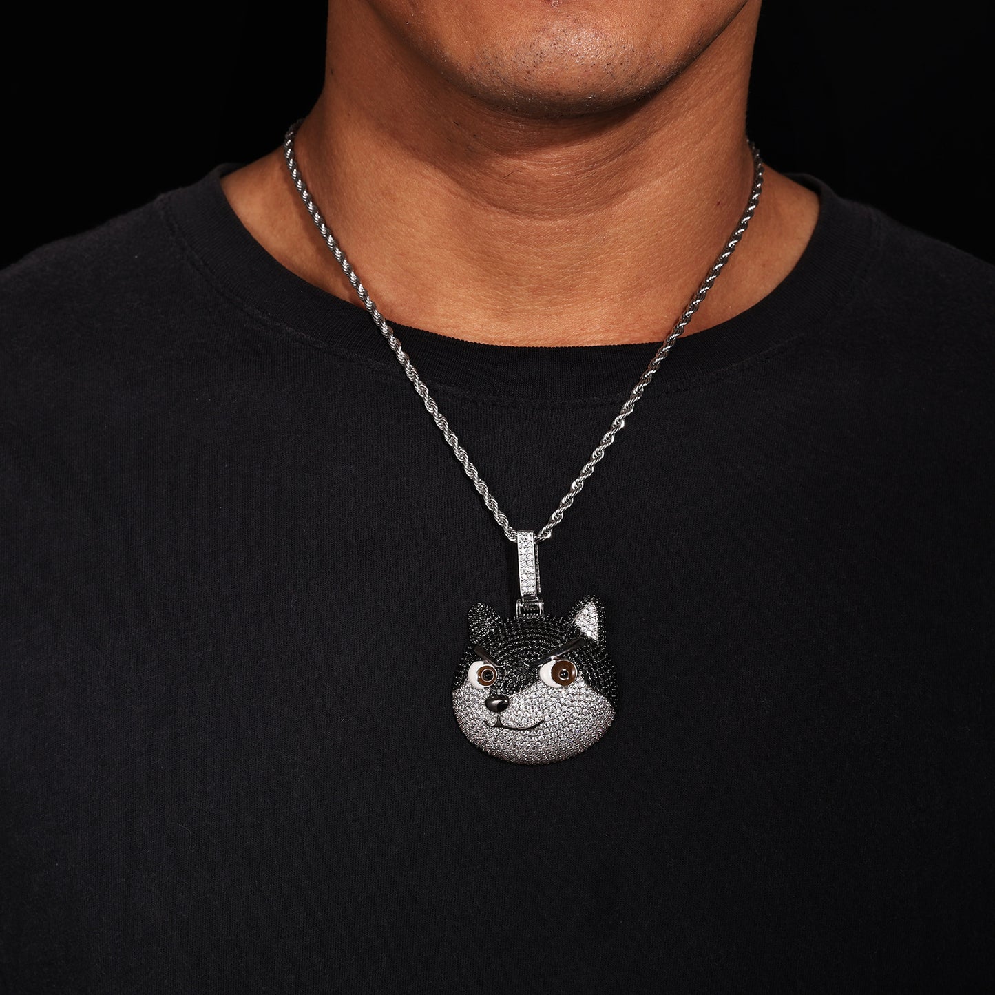 Iced Out Dog Pendant Necklace for Women and Men – Silvery Copper Chain with Cubic Zirconia Hip Hop Animal Pendant product image