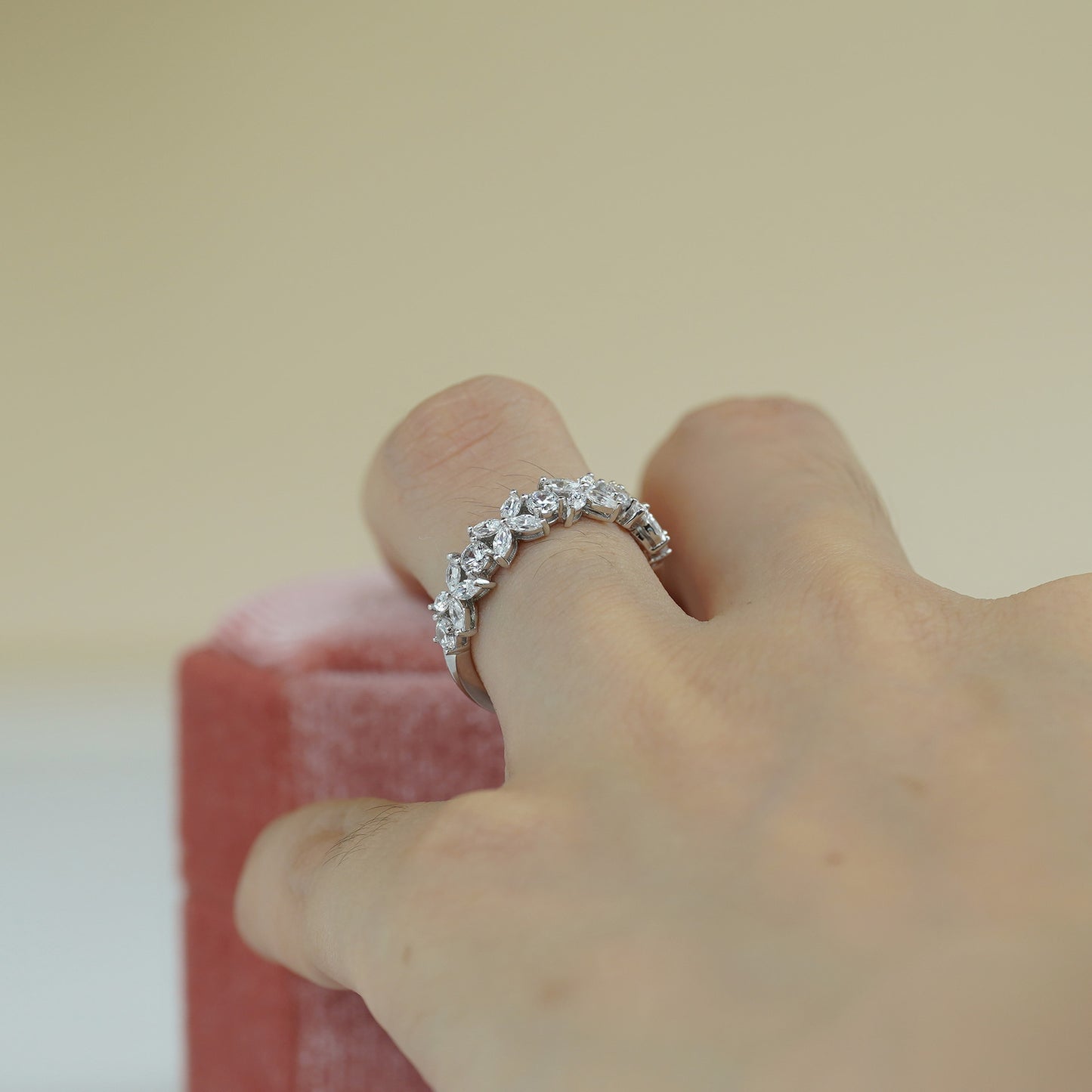 Moissanite Clover Ring, Marquise Cluster Promise Ring, Stackable Wedding Ring product image