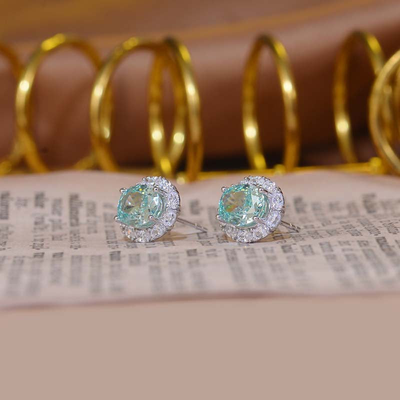 Oval Green Halo Stud Earrings for Women, Sterling Silver product image