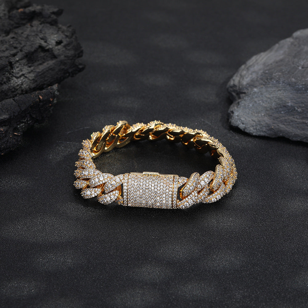 15MM Iced-Out Cuban Link Chain Bracelet & Necklace, Oval Zirconia Hip Hop Jewelry product image