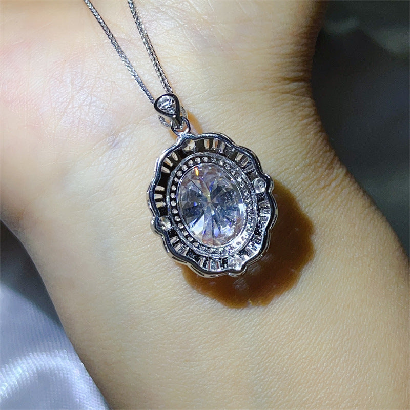 Oval Moissanite Pendant Necklace, 8 Carat Inspired Halo Statement Necklace for Women product image