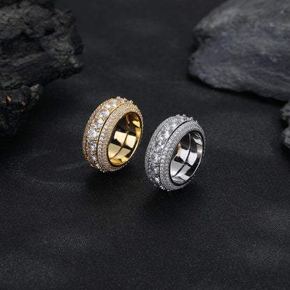 Men's Geometric Rotating Ring with Five-Row Clear Cubic Zirconia Stones
