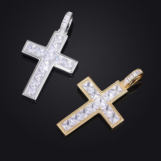 Men's Copper Cross Pendant Necklace, Zirconia Rope Chain, Hip Hop Style product image