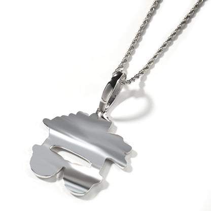 Men’s Iced Smiley Face Pendant Necklace with Silver-Plated Twisted Rope Chain