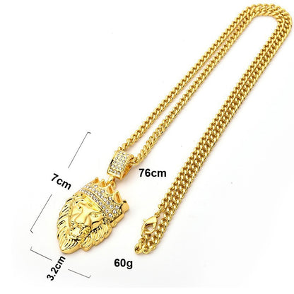 Hip Hop Vintage Crown Lion Alloy Pendant Necklace for Men and Women