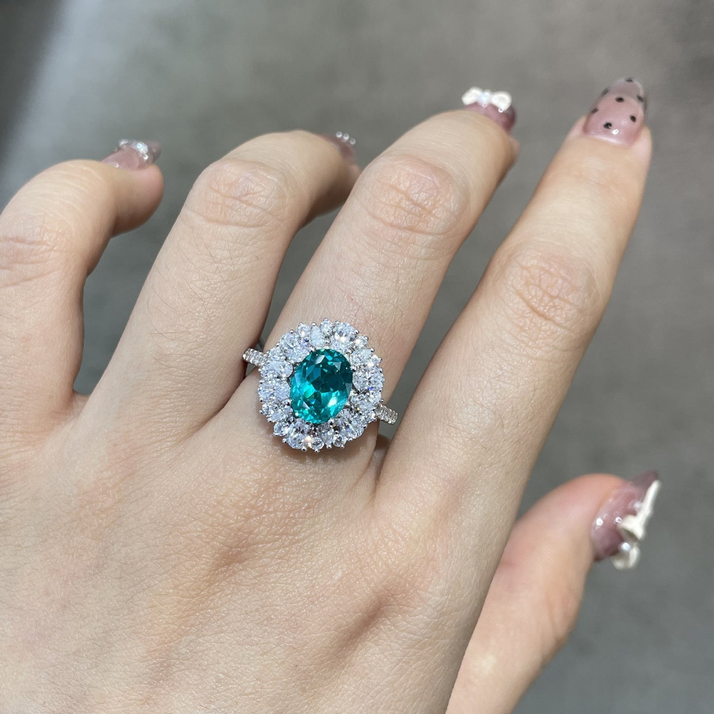 Paraiba-Style Teal Oval Halo Ring for Women, Promise Ring, Engagement Ring product image