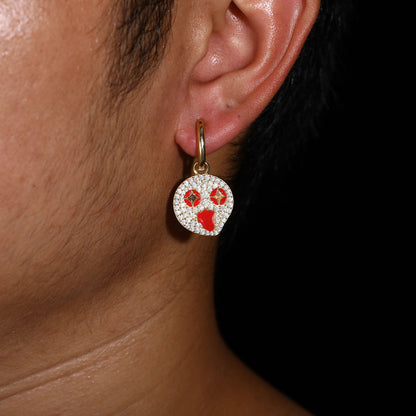 Gold Tone Smiley Face Hoop Earrings with Micro Pave Detail - Unisex Hip Hop Stud Hoop Earrings