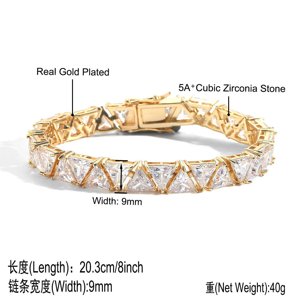 Minimalist Geometric Tennis Chain Cubic Zirconia Bracelet for Men