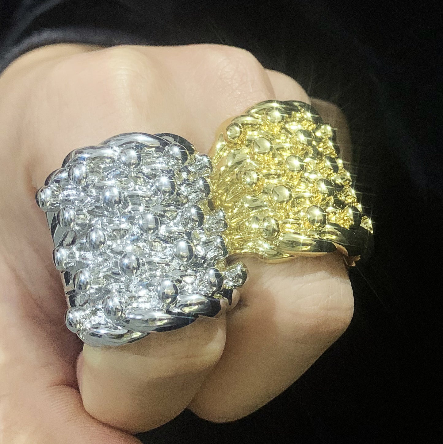 Square Studded Hip Hop Statement Ring for Men and Women